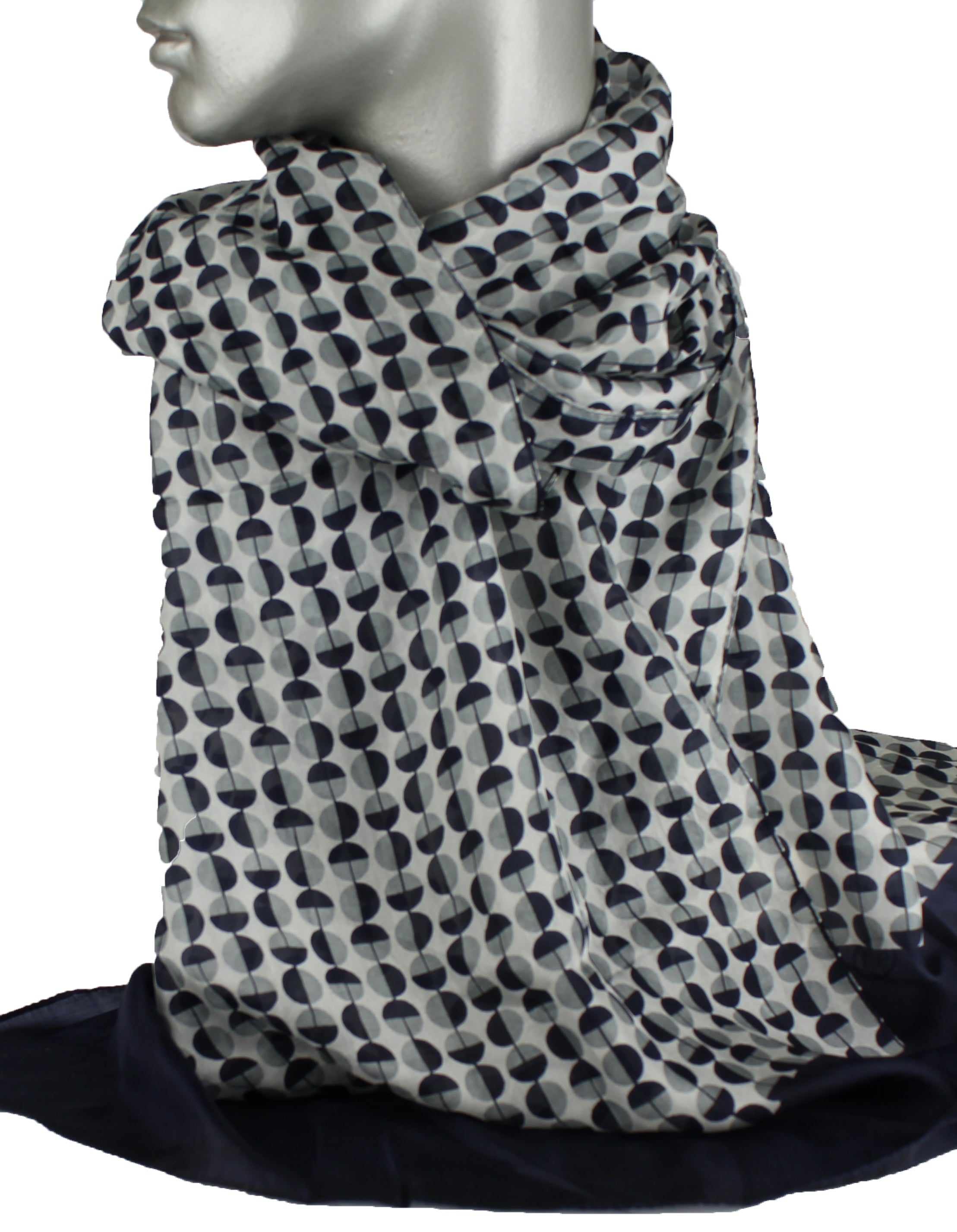 Scarf - 100% silk - Half Wheel Silver - 22061A