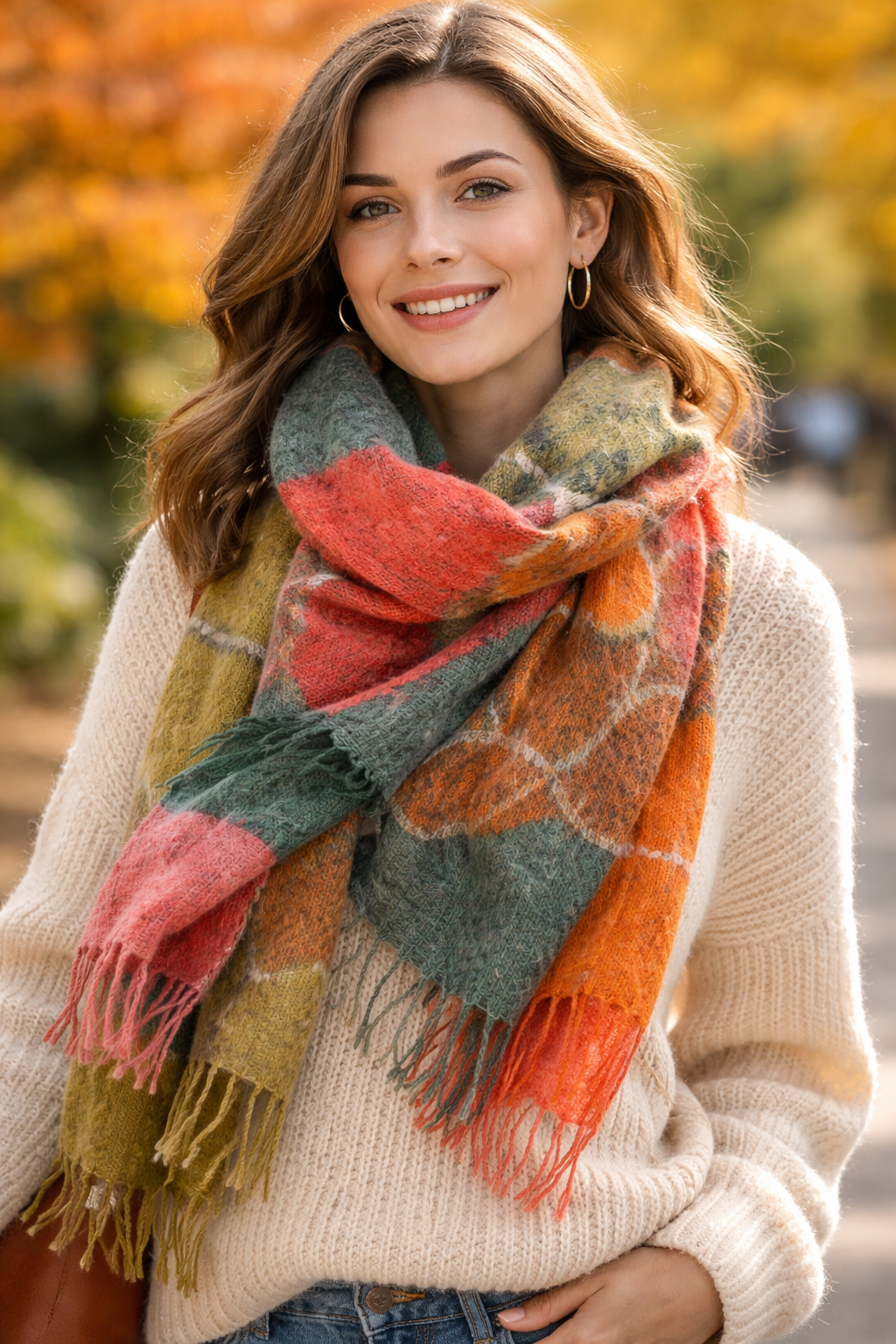 Schal - 100% Wolle - Warme Herbstfarben - 33128
