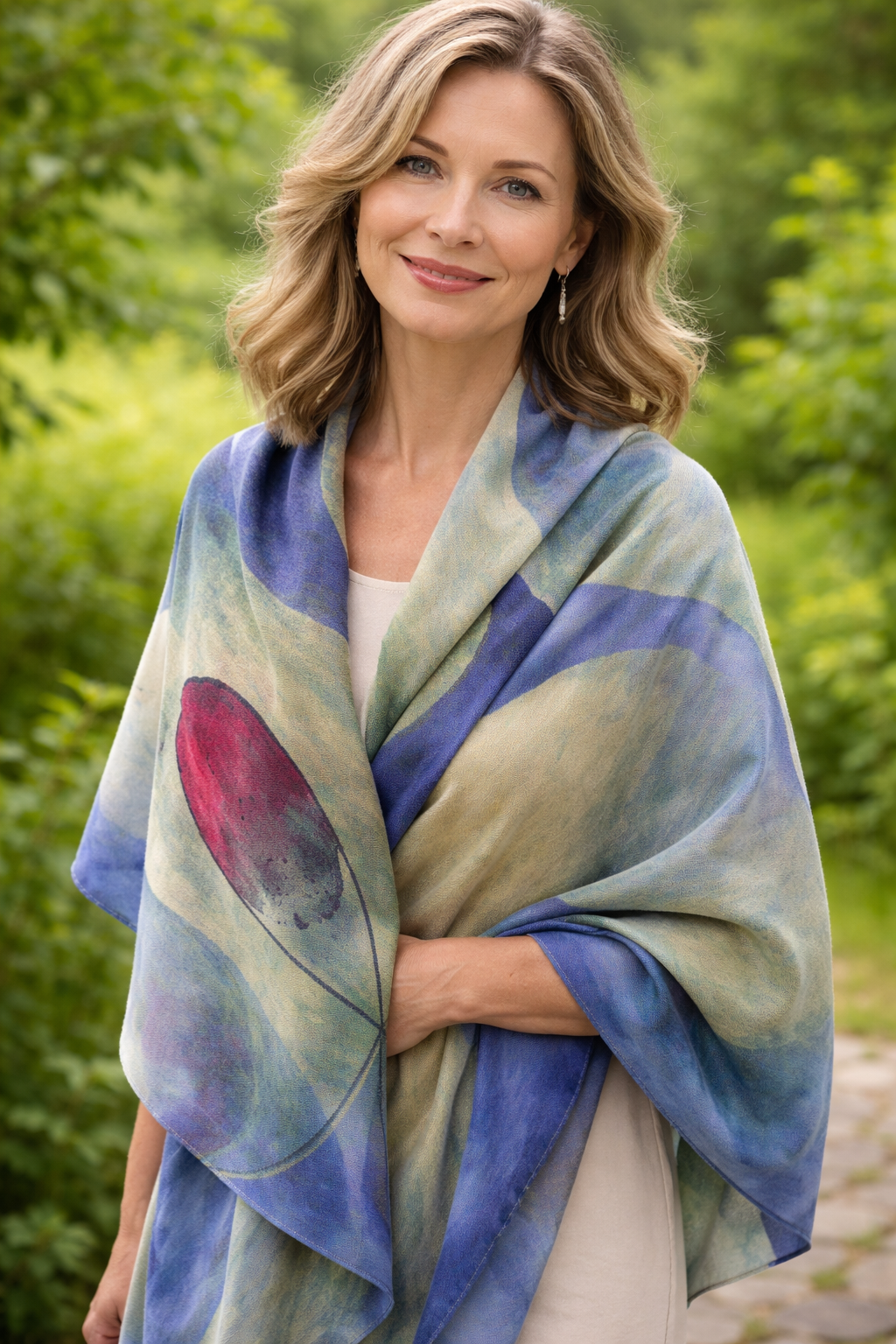 Scarf - Wool/silk - Blue bobbles - 44025B