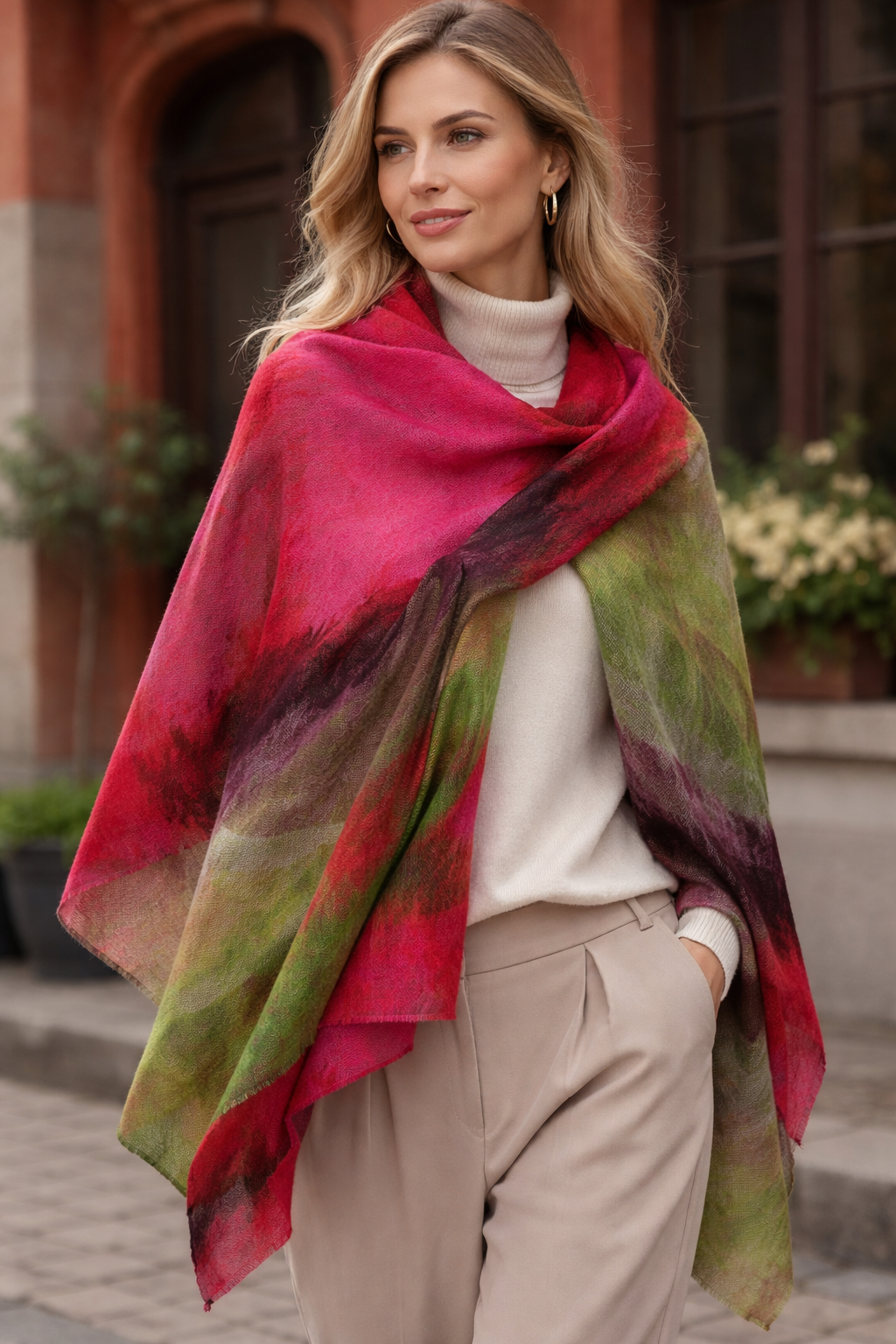 Scarf - wool/silk - Fuchia - Rust blend - 33142A