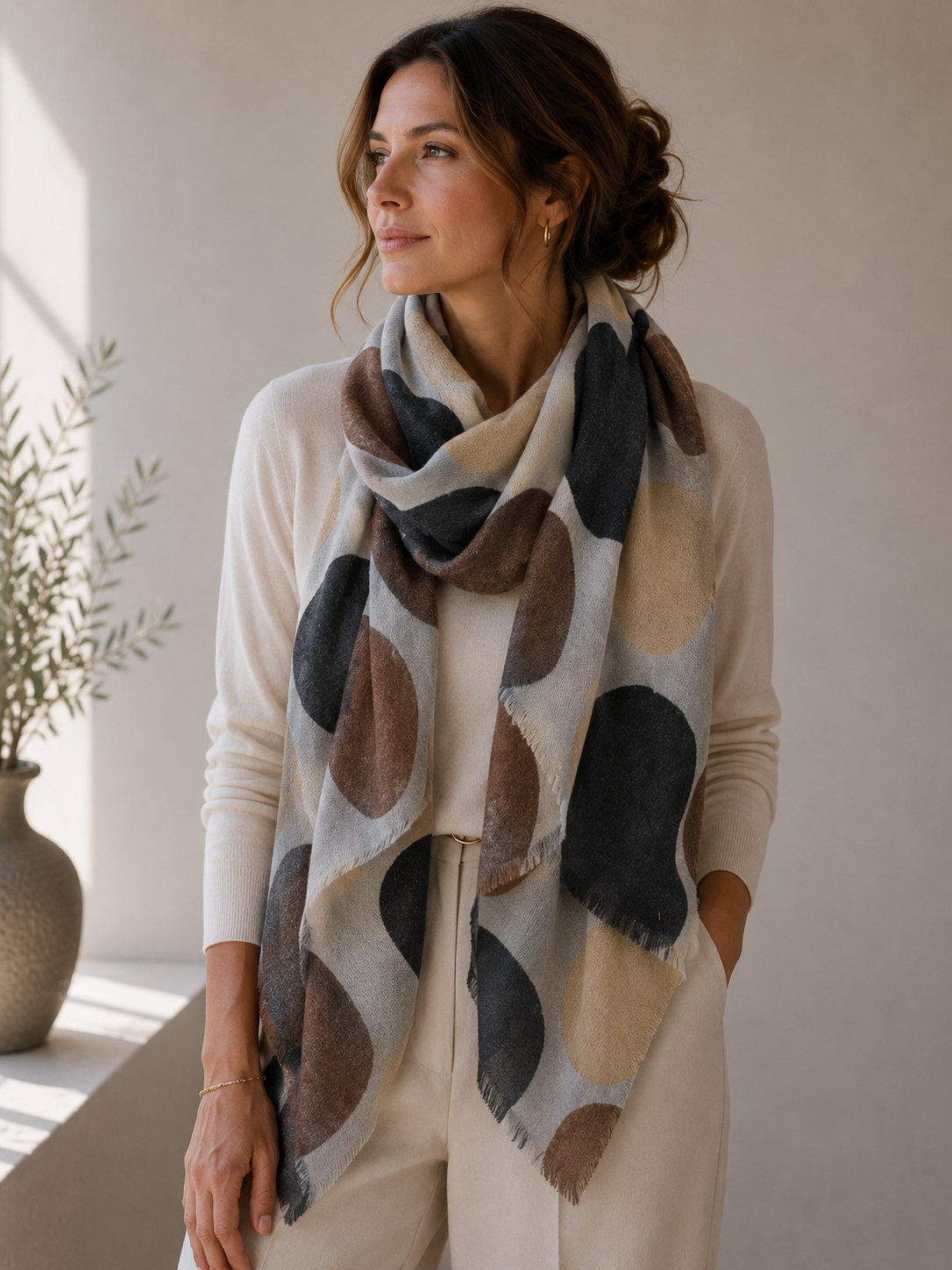 Scarf - wool/silk - Earth Multi Dots - 44086A