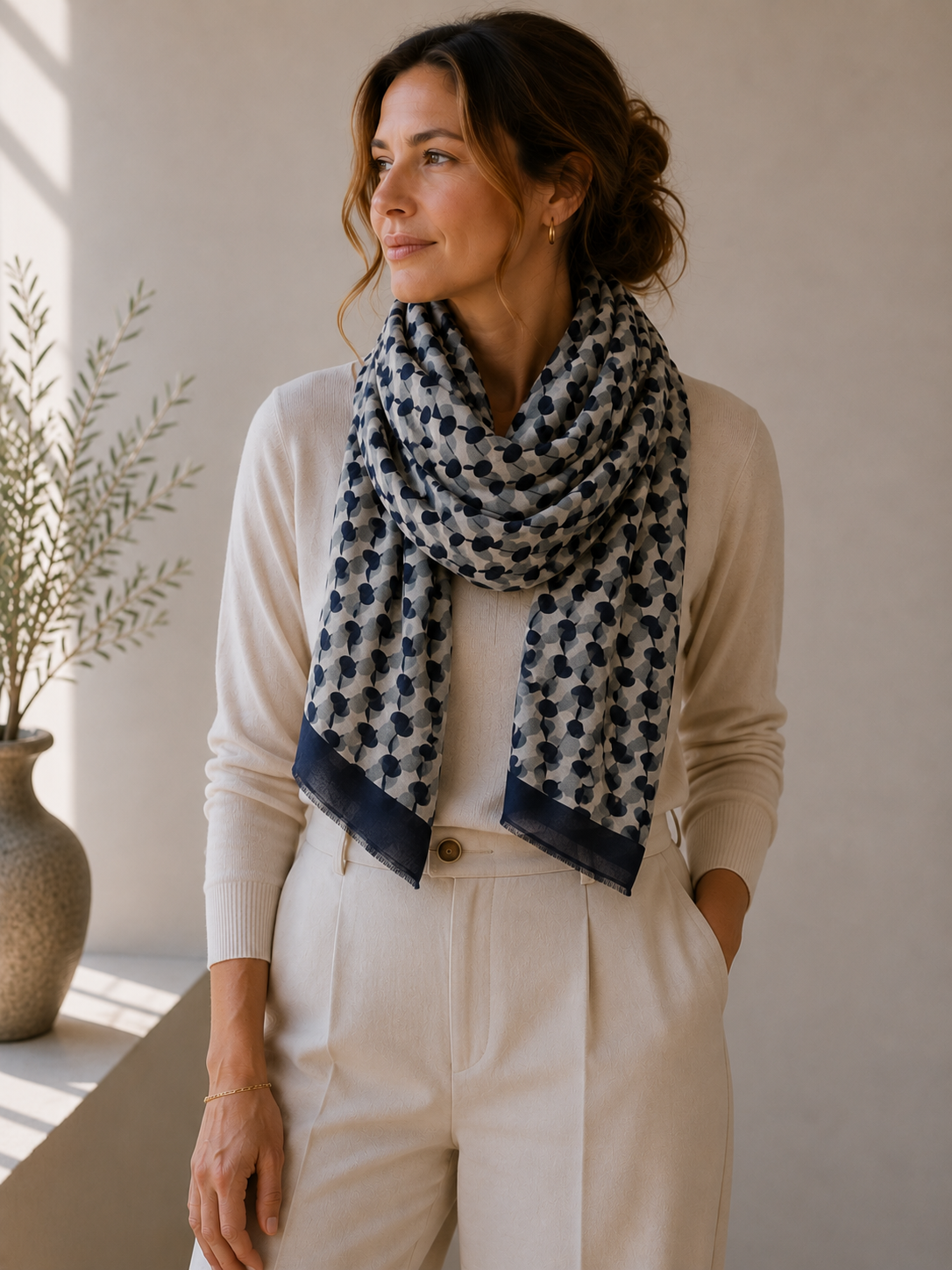 Scarf - 100% silk - Half Wheel Silver - 22061A