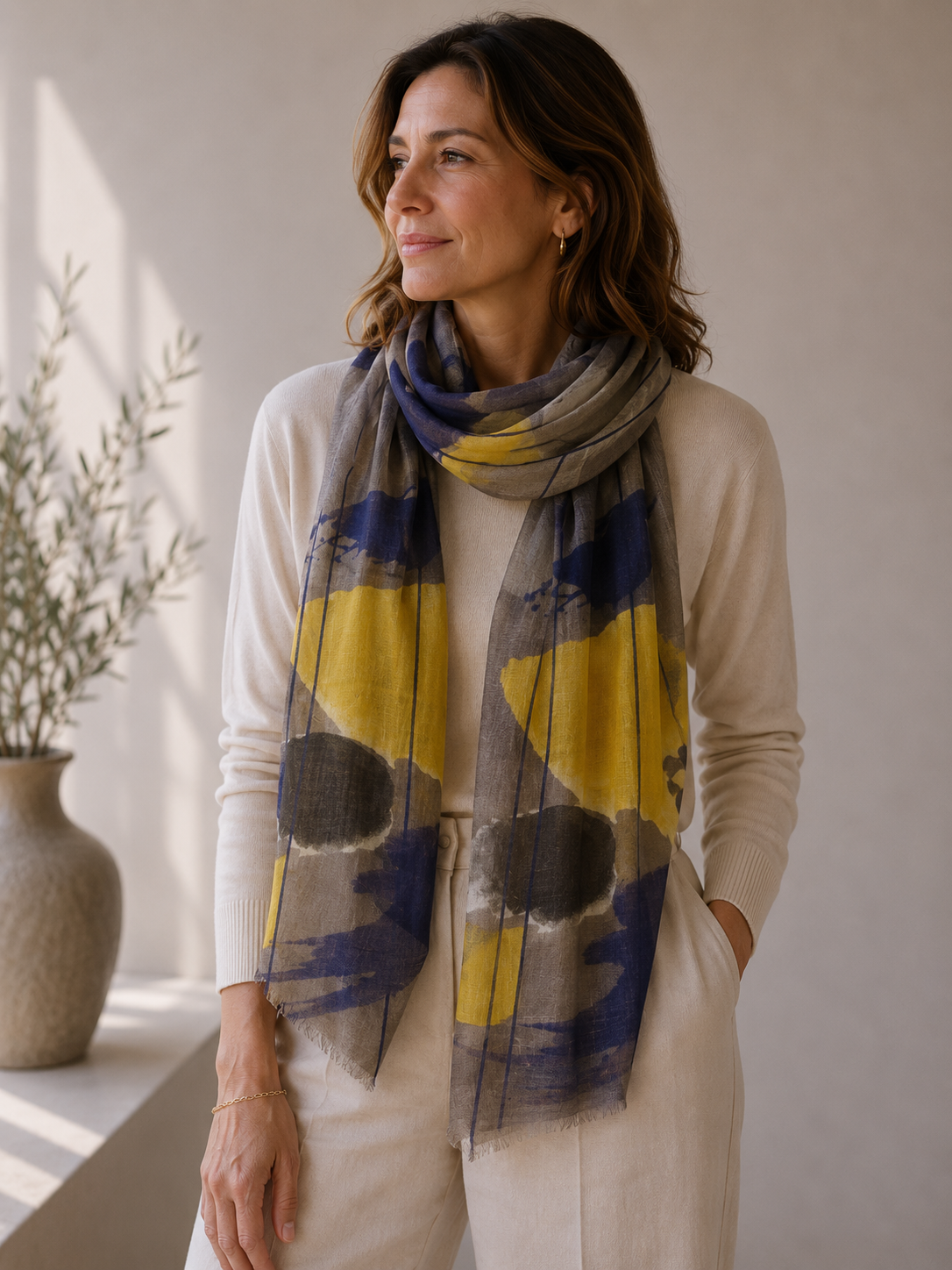 Scarf - 100% Wool - Khaki Base - 33141E
