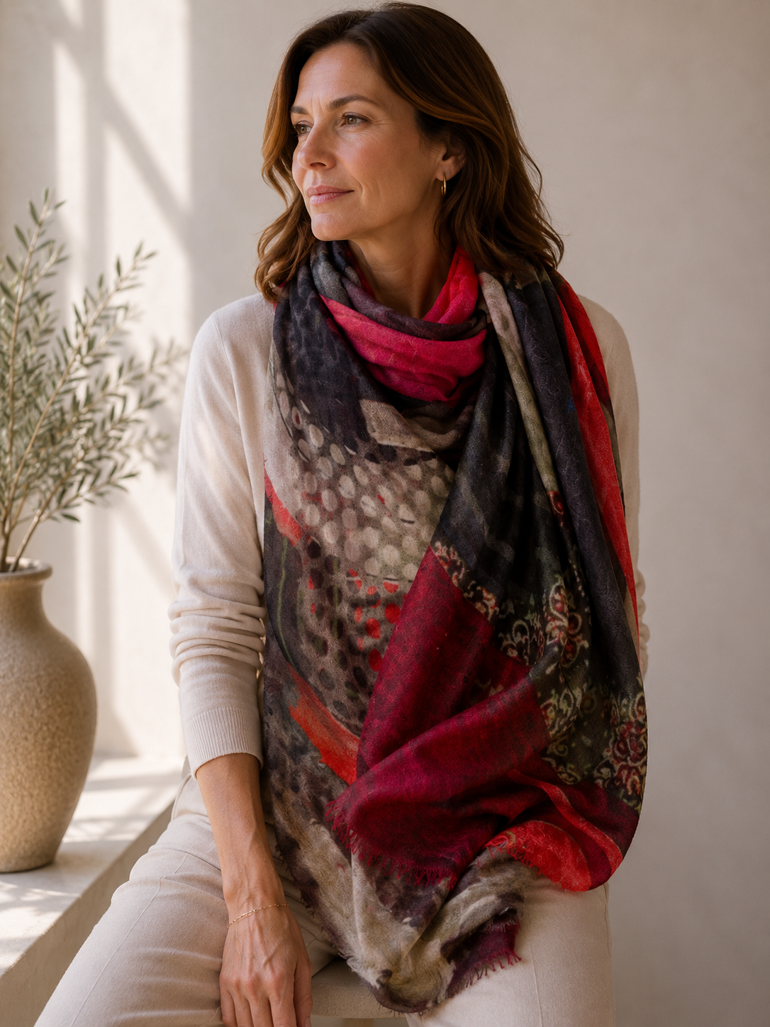 Schal – Modal/Wolle – rot-Bordeaux-Töne – 55208