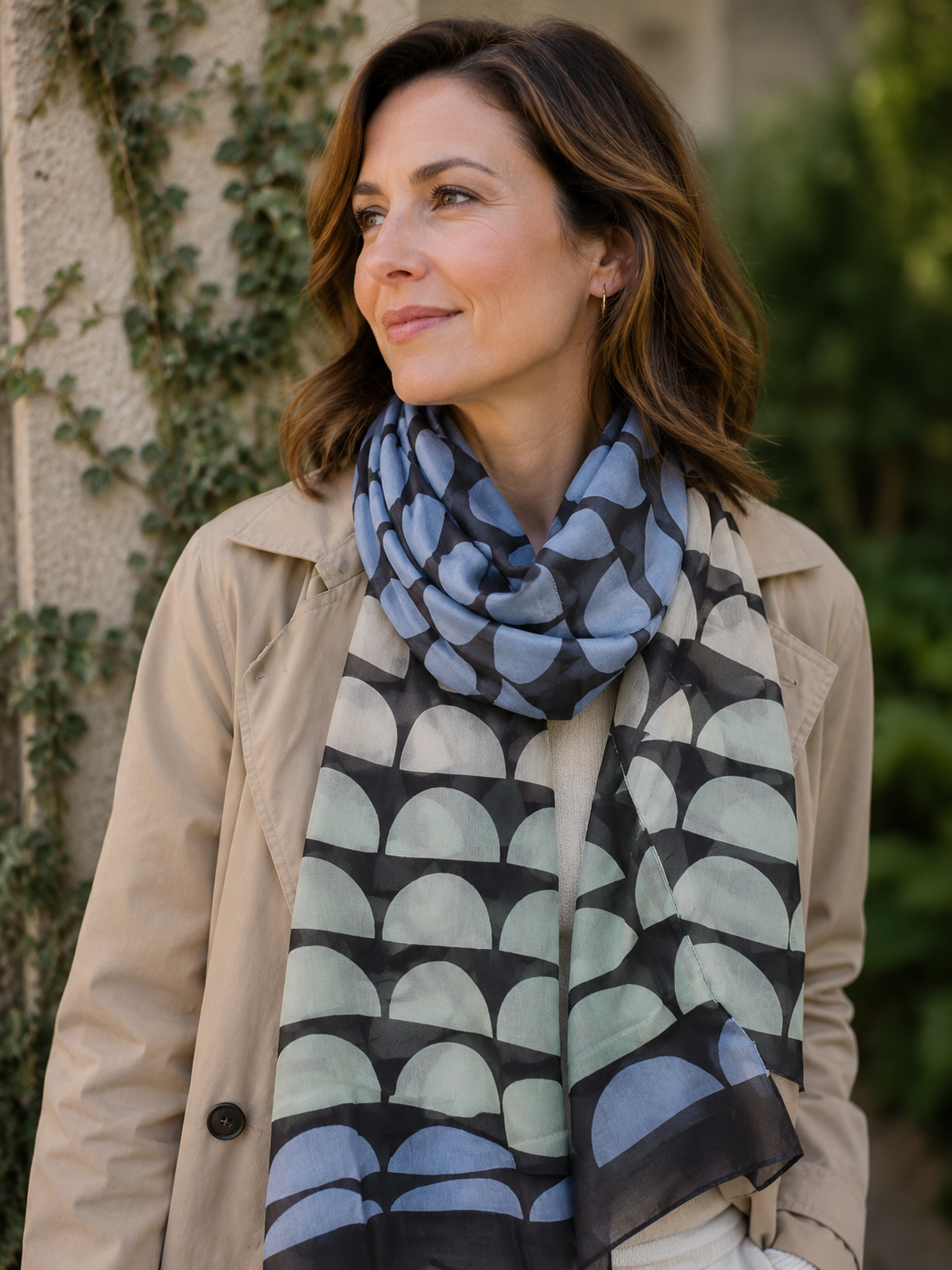 Scarf - 100% Silk - Scallop Mint - 22068B