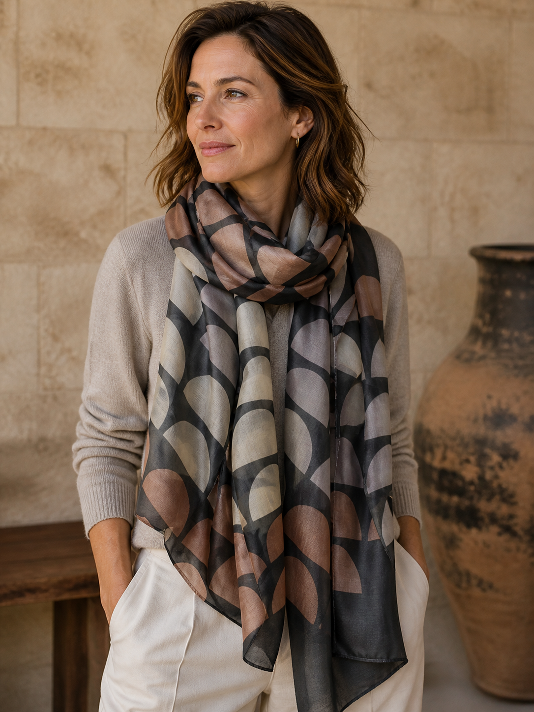 Scarf - 100% silk - Scallop Rose - 22068A