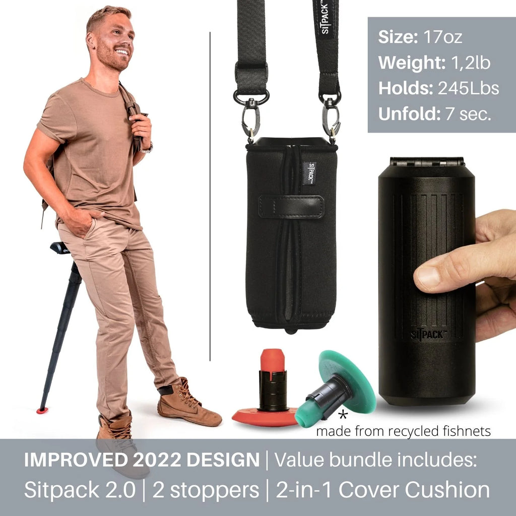 SitPack 2.0 - Folde ud stol med 1 ben - 500g (incl. bærestrop m.m.)